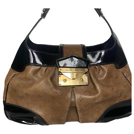 Louis Vuitton Polly Monogram Leather Handbag Brown Black Brown Black