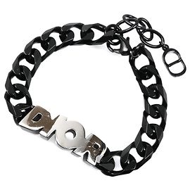 Christian Dior Metal CD Icon Chain Link Bracelet Black Silvery