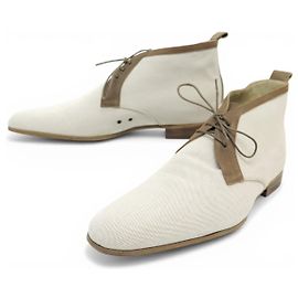 Hermès BOTAS HERMES CHRIS CHUKKA EM CANVAS E COURO 44 CAIXA Cru