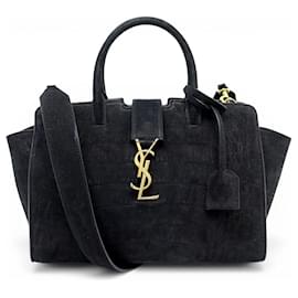 Yves Saint Laurent SAC A MAIN SAINT LAURENT DOWNTOWN BABY 635346 CUIR SUEDE CROCO BANDOULIERE Noir