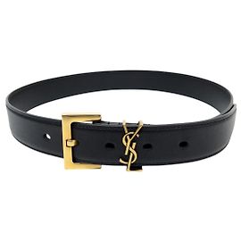 NEUER SAINT LAURENT CASSANDRE GÜRTEL 634437 T70 GLATTLEDER SCHWARZ Schwarz