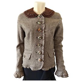 D&G Dolce & Gabbana Damen Tweedjacke mit floralem Futter Braun