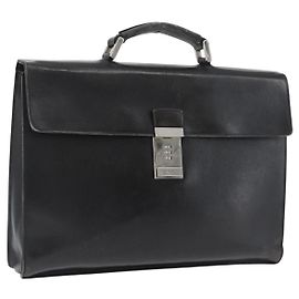 PRADA Business Bag Safiano leather Black Silver Auth ka3042 Black Silvery