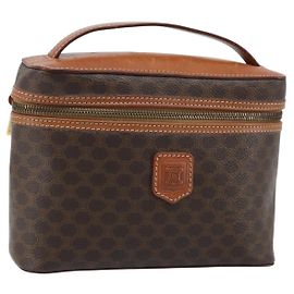 Céline Bolsa de mão Vanity em lona Macadam CELINE em couro PVC marrom e dourado Auth ep13612 Marrom Dourado