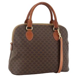 Céline Bolsa de mão em lona Macadam CELINE em couro PVC 2 em 1 marrom ouro Auth LNZ540 Marrom Dourado