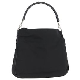 Borsa a Spalla Gucci Bamboo Nylon Nero Argento 001 1577 Auth 173951 Nero Argento