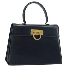 Borsa a mano in pelle Gancini Salvatore Ferragamo blu navy oro Auth bs33743 D'oro Blu navy