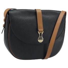 Sac à épaule Christian Dior en cuir noir et or Auth ep13624 Noir Doré