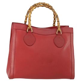 Bolsa de Mão de Couro Gucci Bamboo Vermelha Dourada 002 1186 0260 Auth 172051 Vermelho Dourado