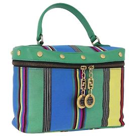 Pochette Vanity Gianni Versace en toile verte et dorée Auth 172393A Doré Vert