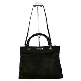 Vintage Gucci Bamboo Top Handle 2Way Handbag Black Brown Black