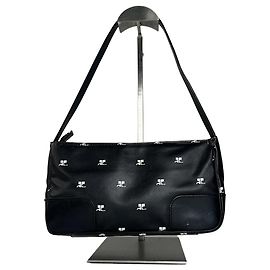 Vintage Courreges Logo Monogramm Tasche Schwarz Weiß Schwarz
