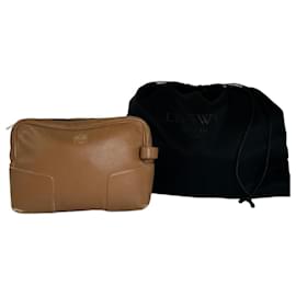 Vintage Loewe Madrid Logo Leder Clutch Braun Kamel