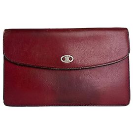 Céline Vintage Celine Paris Triomphe Leather Clutch / Card Holder / Wallet Red Red