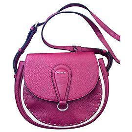 Bolsa de Couro Selleria Saddle Fendi Rosa