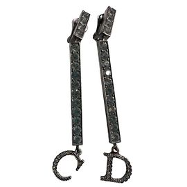 Christian Dior Boucles d'oreilles pendantes avec initiale Gris anthracite