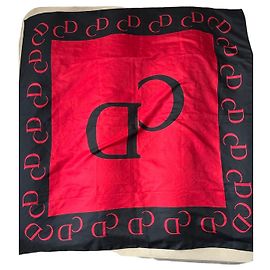 Lenço de Seda Dior Vermelho e Preto Logo CD Preto Vermelho