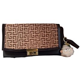 Vintage Pierre Balmain Pouch - Monogram Canvas & Leather - Ultra Rare with Key Brown Golden Gold hardware