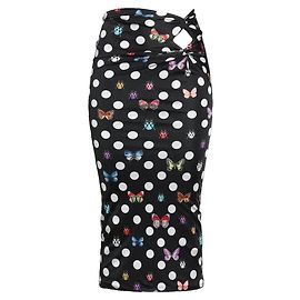 Saia midi com nó de borboleta e bolinhas Versace x Dua Lipa IT38 XS NWT Preto Branco Multicor