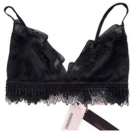 Bralette in seta nera con pizzo Versace NWT IT38 Nero