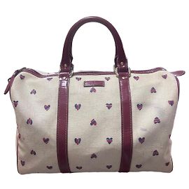 Gucci Heart Print Boston Bag Red Blue Beige