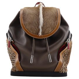 Mochila 2 em 1 em couro Funk Explorer com pelo de bezerro Christian Louboutin Marrom