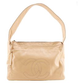 Bolsa de Ombro em Couro de Cordeiro Coco Mark da Chanel Bege