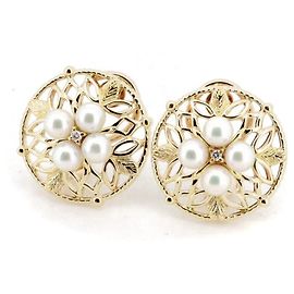Orecchini in Perla e Diamante Mikimoto Au750 D'oro