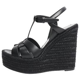 Saint Laurent Espadrillas con zeppa in pelle nera - taglia EU 38 (UK 5) Nero