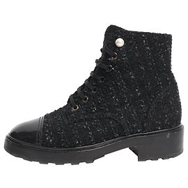 Chanel Black tweed boots - size EU 38.5 (UK 5.5) Black