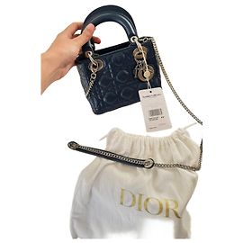 Bolsa mini Lady Dior em couro azul Azul