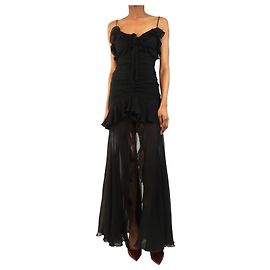 Alessandra Rich Black chiffon frill dress - size UK 6 Black