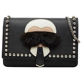 Bolsa Fendi Karlito com corrente e studs Preto
