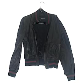 Gucci Leather Aviator Jacket Black