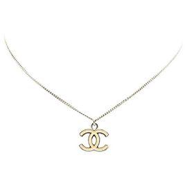 Collar Chanel Coco Mark Plata Blanco roto