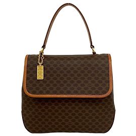 Céline Celine Vintage Macadam Blazon Leather Handbag Brown