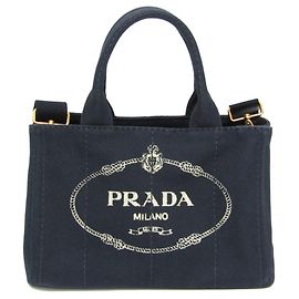 Prada Canapa Women's Canvas Shoulder Bag Navy blue