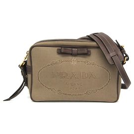 Borsa a Spalla Donna Prada LOGO JACQUARD 1BH089 Marrone Beige