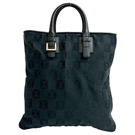 Loewe schwarze Canvas-Leder-Handtasche Schwarz