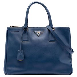 Bolsa Prada Galleria Double Zip em Saffiano Lux azul médio Azul Azul escuro