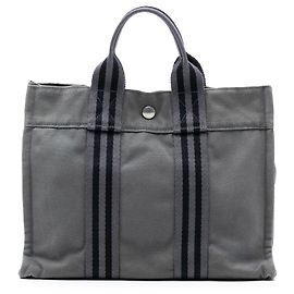 Hermès Gray Canvas Fourre Tout PM Brown Dark grey