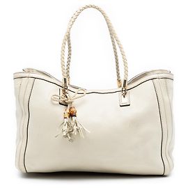 Gucci White Medium Leather Bella Tote White Cream