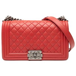 Chanel Red Old Medium Quilted Lambskin Boy Flap Red