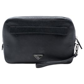 Schwarze Saffiano Portfolio Zip Clutch von Prada Schwarz