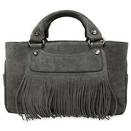 Céline Celine Gray Suede Boogie Fringe Handbag Brown