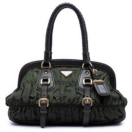 Prada Green Tessuto Gaufre Frame Handbag Green Dark green