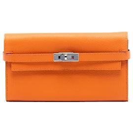 Cartera Larga Kelly en Chevre Mysore Naranja Hermès Naranja