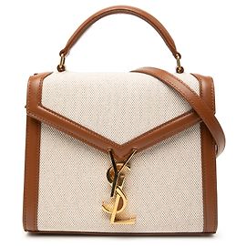 Braune Mini-Canvas-Monogramm Cassandra Handtasche von Saint Laurent Braun Beige