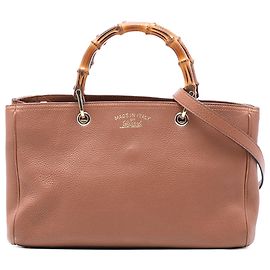 Bolsa shopper média em couro marrom com bambu Gucci Marrom