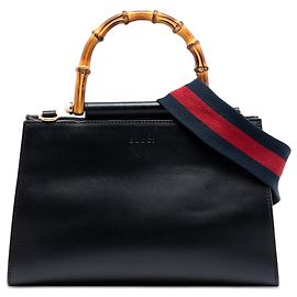 Bolsa Nymphaea de couro de bezerro preto e bamboo web pequena Gucci Preto